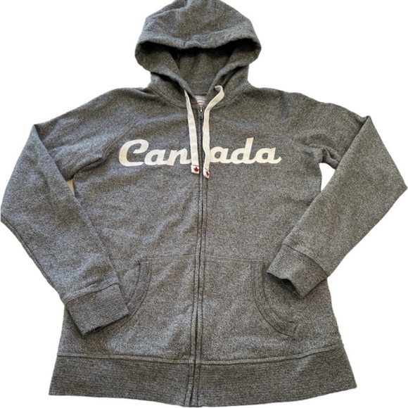 Canadiana Gray Classic Canada Hoodie Maple Leaf Detail Women’s Size Small - Picture 4 of 10